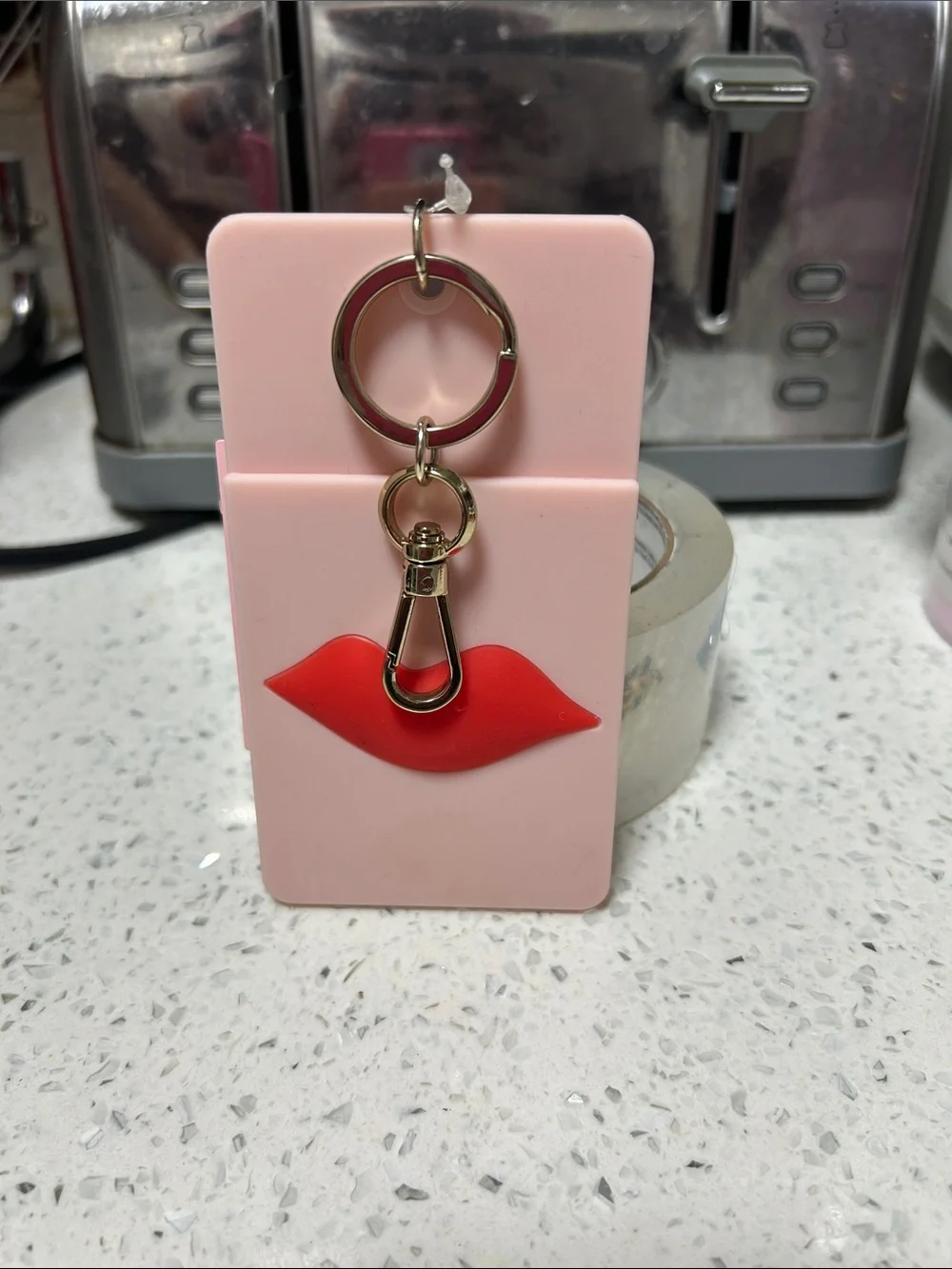 kate spade Pink Silicone ID Card Holder with Cream Insert and Gold Spade Charm